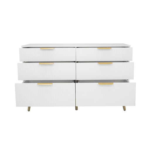 Cômoda com 6 gavetas - amplo espaço de armazenamento, design elegante, pés com efeito de madeira - Branco