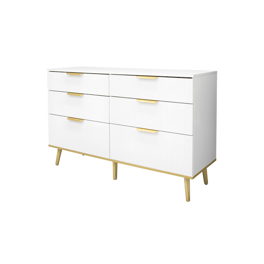 Cômoda com 6 gavetas - amplo espaço de armazenamento, design elegante, pés com efeito de madeira - Branco