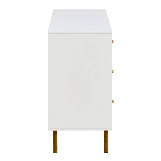 Cômoda moderna 120x40x78 cm - 6 gavetas, com puxadores em liga de zinco e pés em aço - Branco