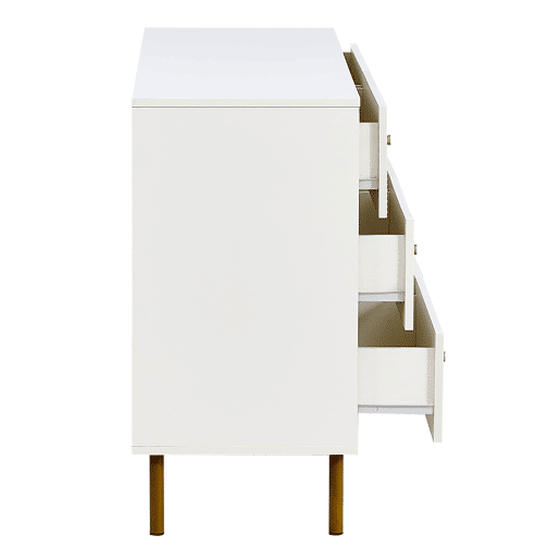 Cômoda moderna 120x40x78 cm - 6 gavetas, com puxadores em liga de zinco e pés em aço - Branco