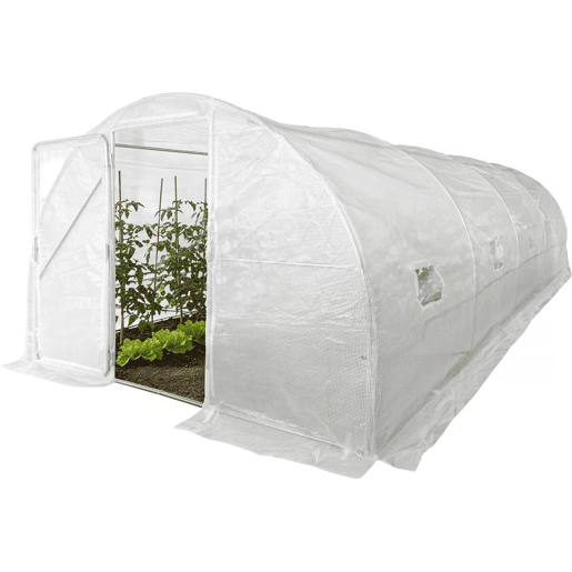 Estufa de jardim tipo túnel Mimosa com porta - 18 m² - 180 g - Branca