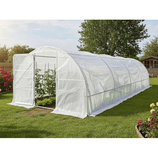 Estufa de jardim tipo túnel Mimosa com porta - 18 m² - 180 g - Branca