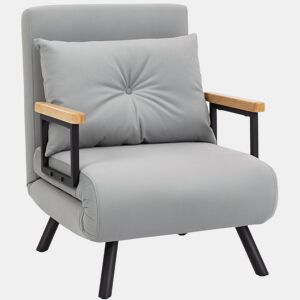 HOMCOM Poltrona Convertível em Cama Dobrável Poltrona 3 em 1 Convertível em Cama com Encosto Ajustável em 5 Níveis e Almofada Acolchoada Carga 120 kg 63x73x81 cm Cinza Claro