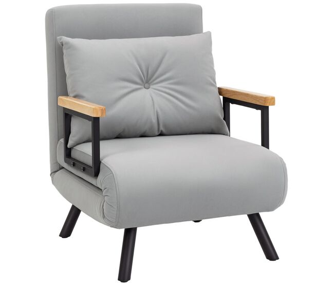 Homcom sofá cama de 1 plaza 4 en 1, sofá cama plegable tapizado en terciopelo con respaldo ajustable de 5 niveles y almohada acolchada, para oficina, dormitorio, salón, 63x73x81 cm, gris claro