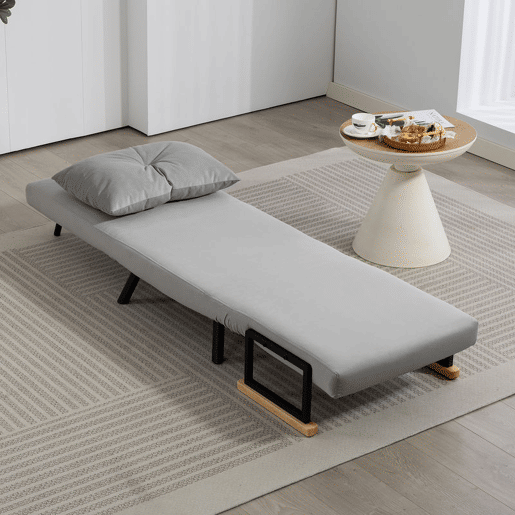 HOMCOM Poltrona Convertível em Cama Dobrável Poltrona 3 em 1 Convertível em Cama com Encosto Ajustável em 5 Níveis e Almofada Acolchoada Carga 120 kg 63x73x81 cm Cinza Claro