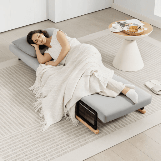 HOMCOM Poltrona Convertível em Cama Dobrável Poltrona 3 em 1 Convertível em Cama com Encosto Ajustável em 5 Níveis e Almofada Acolchoada Carga 120 kg 63x73x81 cm Cinza Claro