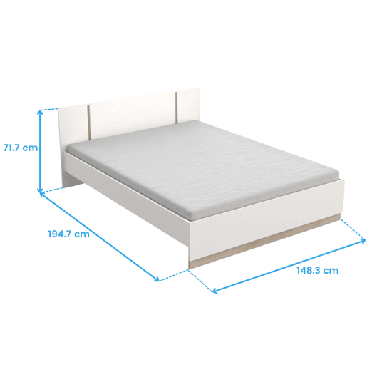 Conjunto de móveis para quarto Watson em melamina branca fosca e carvalho Kronberg: cama, 2 mesas de cabeceira, cômoda com 7 gavetas
