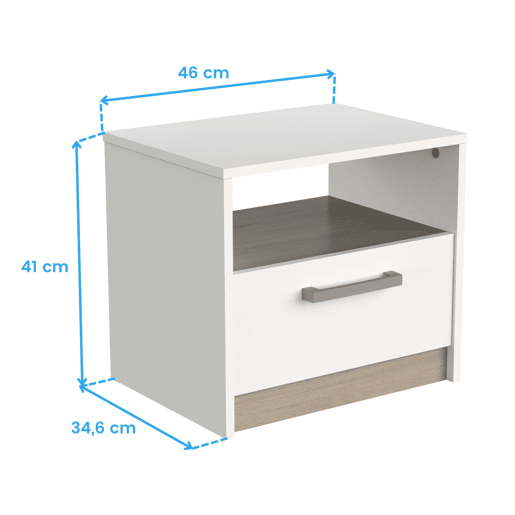 Conjunto de móveis para quarto Watson em melamina branca fosca e carvalho Kronberg: cama, 2 mesas de cabeceira, cômoda com 7 gavetas