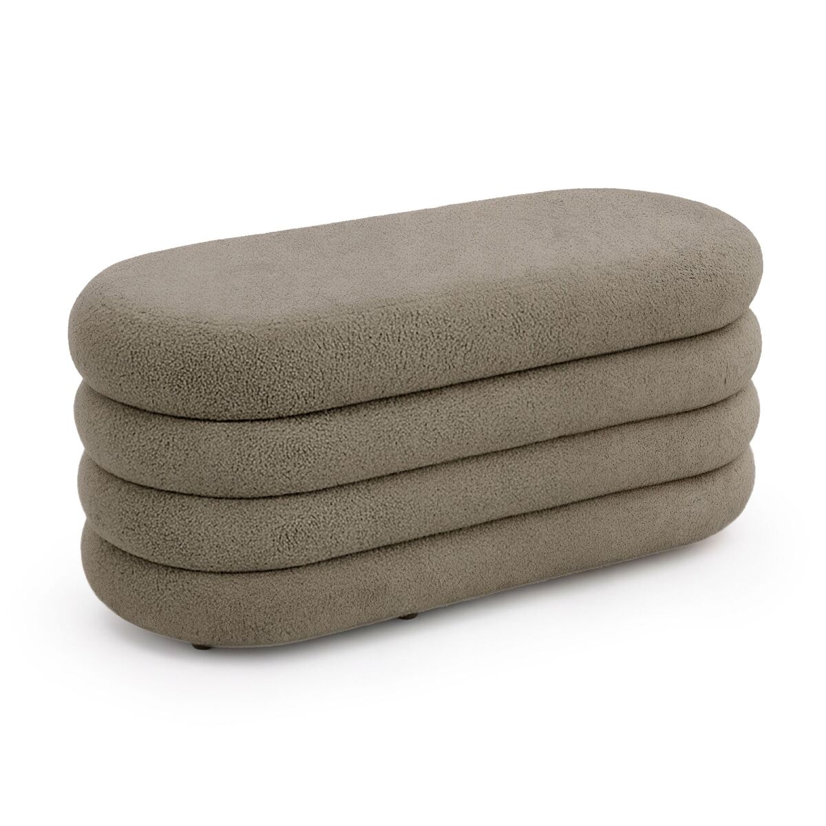 Banco acolchado con compartimento en tejido teddy PUFFO 100x42 Moka