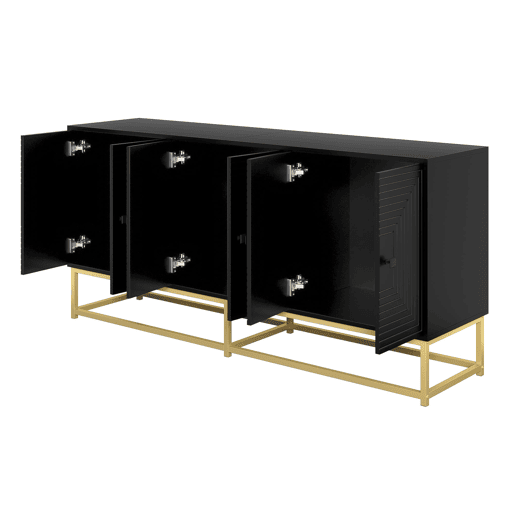 Aparador com 3 portas duplas - grande capacidade, superfície mate - preto