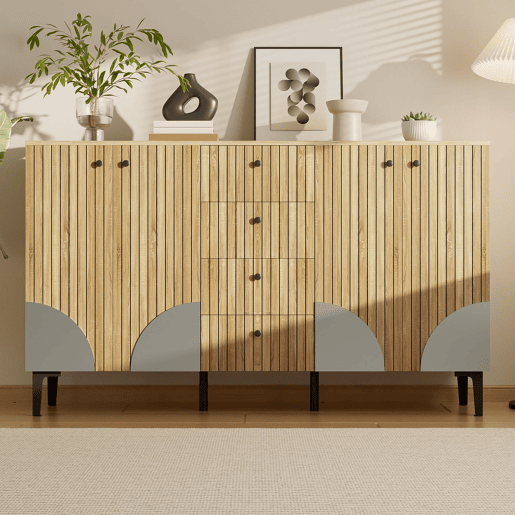 Aparador 160x36x94 cm - 4 portas 4 gavetas design minimalista - Madeira natural