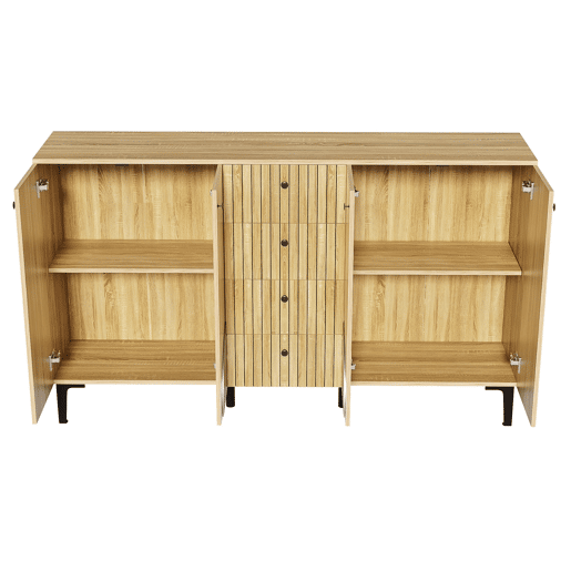 Aparador 160x36x94 cm - 4 portas 4 gavetas design minimalista - Madeira natural