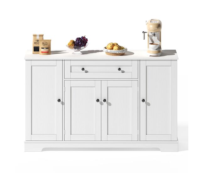 Buffet multifuncional 138 cm - con cajón, puertas de estante y baldas ajustables - blanco