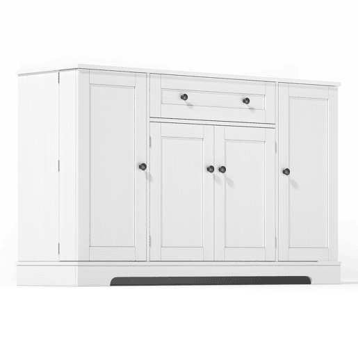 Buffet multifuncional 138 cm - Com gaveta, portas de prateleira e prateleiras ajustáveis - Branco