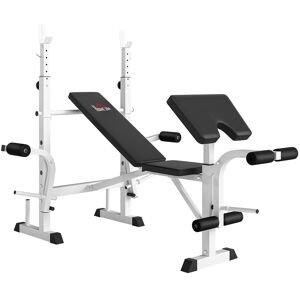 HOMCOM Banco de Musculação Multifuncional Inclinável com Suporte para Barra Ajustável Extensão de Pernas Curl de Predicador para Treino em Casa e Ginásio 180x134x113-136 cm Preto