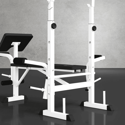HOMCOM Banco de Musculação Multifuncional Inclinável com Suporte para Barra Ajustável Extensão de Pernas Curl de Predicador para Treino em Casa e Ginásio 180x134x113-136 cm Preto