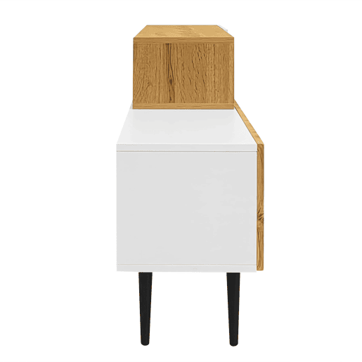 Móvel de TV modular de 2 peças - Design ajustável, pés metálicos pretos, madeira e branco mate