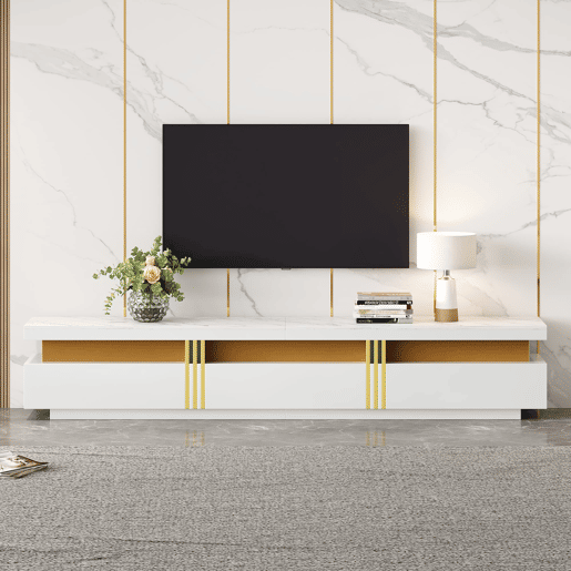 Móvel para TV 200x40x42 cm - 3 gavetas, gestão de cabos, para TVs até 90 - Branco Móvel para TV 200x40x42 cm - 3 gavetas, gestão de cabos, para TVs até 90 - Branco
