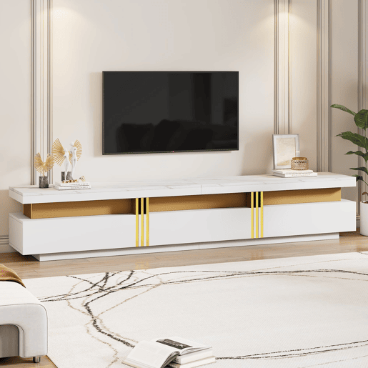 Móvel para TV 200x40x42 cm - 3 gavetas, gestão de cabos, para TVs até 90 - Branco Móvel para TV 200x40x42 cm - 3 gavetas, gestão de cabos, para TVs até 90 - Branco