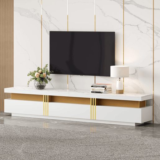 Móvel para TV 200x40x42 cm - 3 gavetas, gestão de cabos, para TVs até 90 - Branco Móvel para TV 200x40x42 cm - 3 gavetas, gestão de cabos, para TVs até 90 - Branco