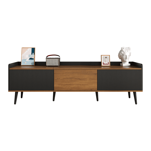 Móvel de TV 160 cm - Design compacto, 3 portas - Preto e Natural Móvel de TV 160 cm - Design compacto, 3 portas - Preto e Natural