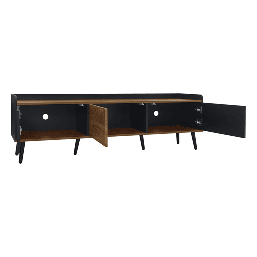 Móvel de TV 160 cm - Design compacto, 3 portas - Preto e Natural Móvel de TV 160 cm - Design compacto, 3 portas - Preto e Natural