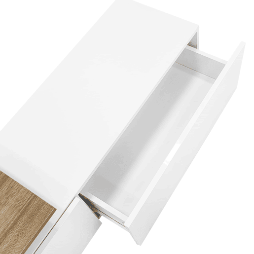 Móvel de TV moderno 200 cm - design elegante, arrumação prática, branco brilhante, imitação de madeira, prateleiras de vidro, iluminação LED - branco + natural Móvel de TV moderno 200 cm - design elegante, arrumação prática, branco brilhante, imitação de madeira, prateleiras de vidro, iluminação LED - branco + natural
