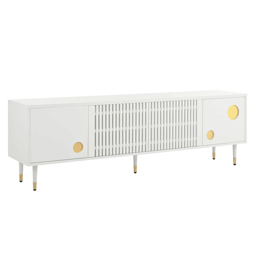 Móvel de TV 170 cm - Estrutura em grade, puxadores ocultos, decoração dourada - Branco