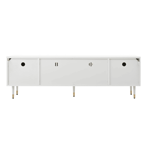 Móvel de TV 170 cm - Estrutura em grade, puxadores ocultos, decoração dourada - Branco