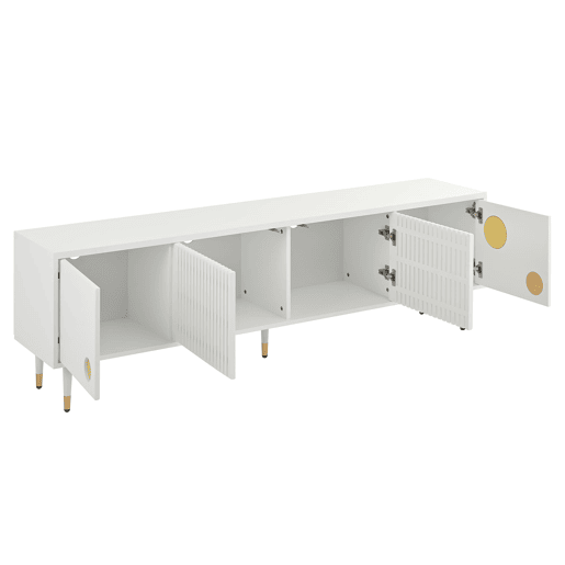 Móvel de TV 170 cm - Estrutura em grade, puxadores ocultos, decoração dourada - Branco