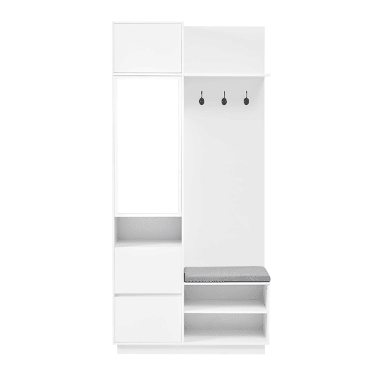 Roupeiro compacto 120x40x90 cm - Espelho, banco, sapateira e ganchos - Branco