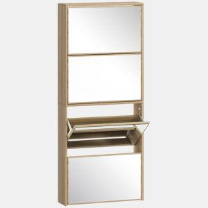 HOMCOM Sapateira Estreita com Espelho 4 Portas Abatíveis Sapateira para Entrada Corredor para 12 Pares de Sapatos Para Corredor Espaços Reduzidos 63x17x146 cm Madeira
