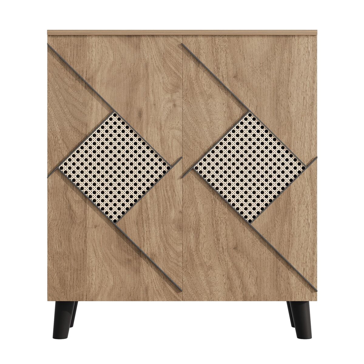 Zapatero 80x32x91 cm - estilo moderno con patrón de ratán, puertas cerradas, madera