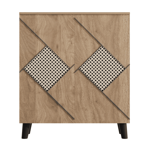 Sapateira 80x32x91 cm - Estilo moderno com padrão de rattan, portas fechadas, madeira