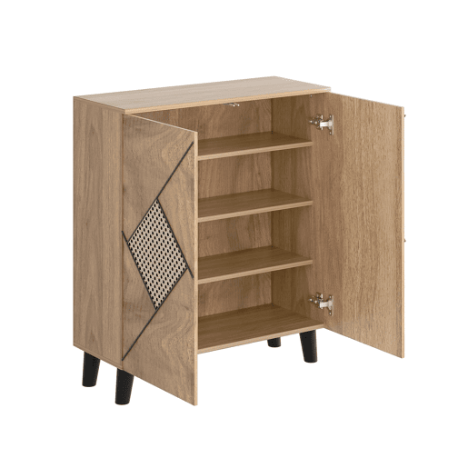 Sapateira 80x32x91 cm - Estilo moderno com padrão de rattan, portas fechadas, madeira