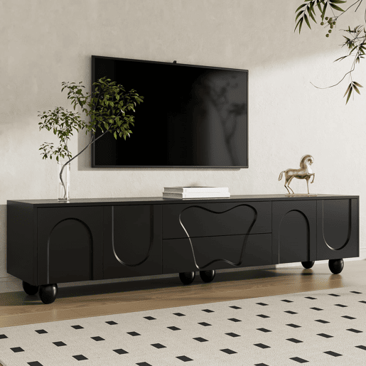 Móvel de TV 180 cm - Minimalista, elegante com pés de madeira - Preto