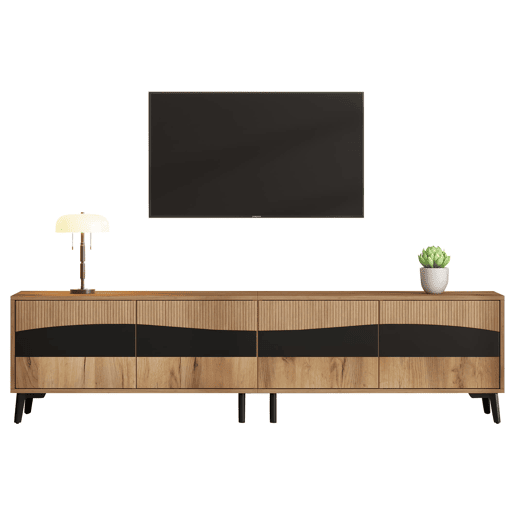 Móvel de TV 180x40x50 cm - Com 4 armários, 8 pernas, capacidade para 30 kg, design simétrico - Natural