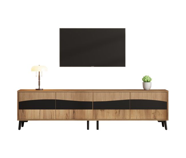 Mueble tv 180x40x50 cm - con 4 armarios, 8 patas, capacidad de 30kg, diseño simétrico - natural