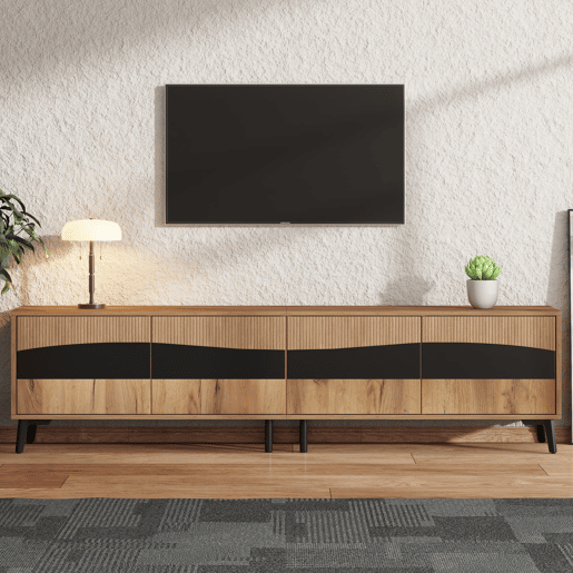 Móvel de TV 180x40x50 cm - Com 4 armários, 8 pernas, capacidade para 30 kg, design simétrico - Natural