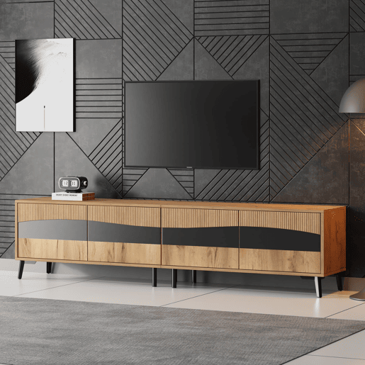 Móvel de TV 180x40x50 cm - Com 4 armários, 8 pernas, capacidade para 30 kg, design simétrico - Natural