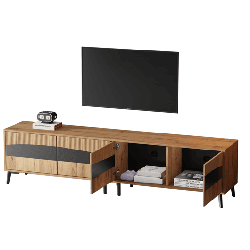 Móvel de TV 180x40x50 cm - Com 4 armários, 8 pernas, capacidade para 30 kg, design simétrico - Natural