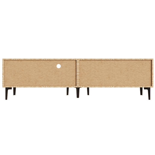 Móvel de TV 180x35x49 cm - 2 armários e prateleiras abertas - Madeira + Preto Móvel de TV 180x35x49 cm - 2 armários e prateleiras abertas - Madeira + Preto