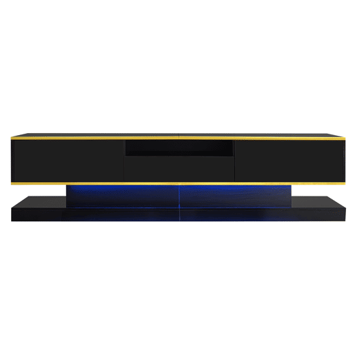Móvel de TV moderno 180 cm - Três gavetas e um compartimento aberto - Alto brilho com luzes LED que mudam de cor