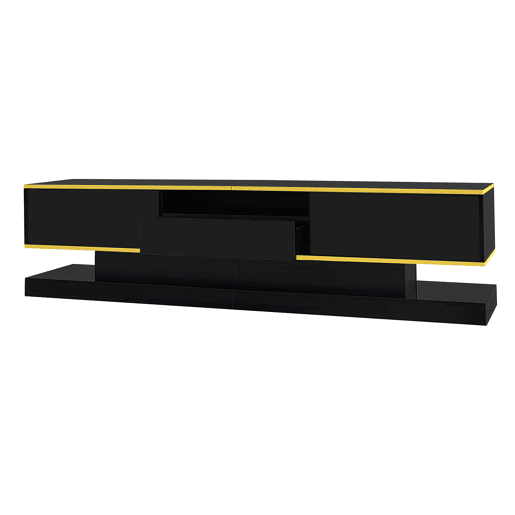 Móvel de TV moderno 180 cm - Três gavetas e um compartimento aberto - Alto brilho com luzes LED que mudam de cor