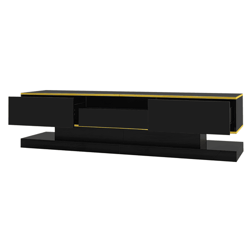 Móvel de TV moderno 180 cm - Três gavetas e um compartimento aberto - Alto brilho com luzes LED que mudam de cor