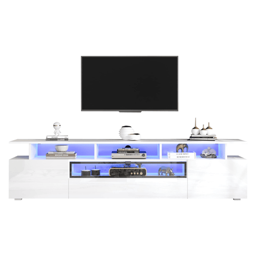 Móvel de TV 180x38x45 cm - Estante de TV com 2 armários e 1 gaveta, com LED e 10 compartimentos - Branco