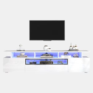 Móvel de TV 180x38x45 cm - Estante de TV com 2 armários e 1 gaveta, com LED e 10 compartimentos - Branco