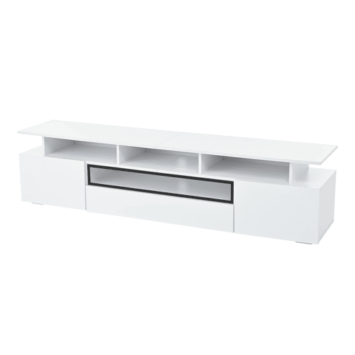 Móvel de TV 180x38x45 cm - Estante de TV com 2 armários e 1 gaveta, com LED e 10 compartimentos - Branco