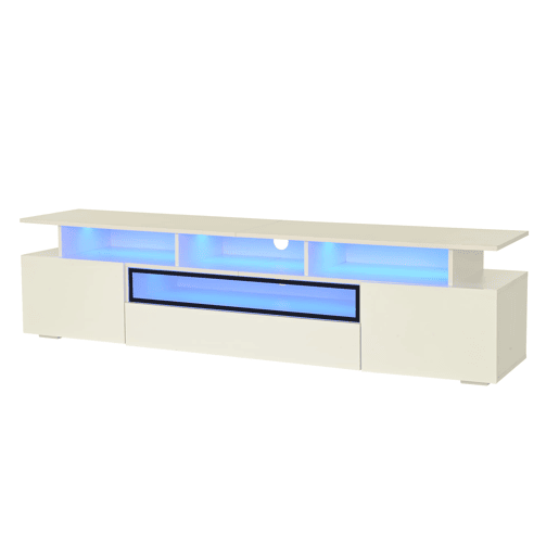 Móvel de TV 180x38x45 cm - Estante de TV com 2 armários e 1 gaveta, com LED e 10 compartimentos - Branco