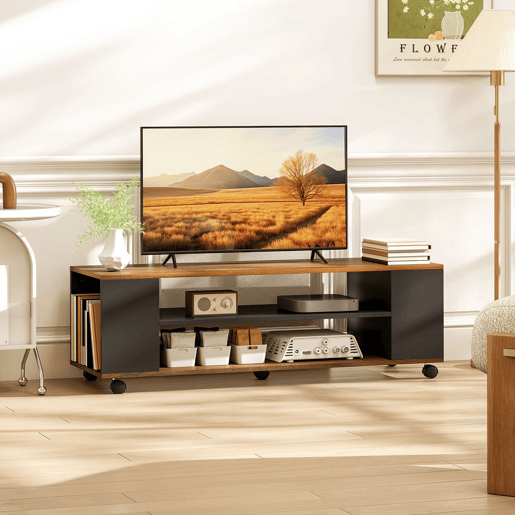 HOMCOM Móvel para TV com Rodas Armário para TV Flutuante com 2 Portas e 2 Prateleiras de Armazenamento para Televisores de até 55 Polegadas para Dormitório 120x40x38,5 cm Preto e Nogueira HOMCOM Móvel para TV com Rodas Armário para TV Flutuante com 2 Portas e 2 Prateleiras de Armazenamento para Televisores de até 55 Polegadas para Dormitório 120x40x38,5 cm Preto e Nogueira
